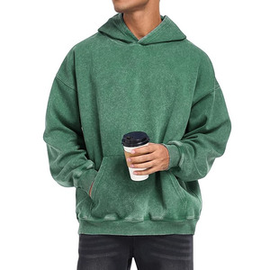 Streetwear personnalisé brodé avec logo lourd 100% polyester Vintage de haute qualité surdimensionné délavé à l'acide Patchwork sweats à capuche à fermeture éclair - Product Image 2