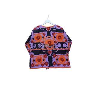 Veste en coton tricoté brodée Suzani indienne, écologique, faite à la main, pour l'hiver, longueur standard, pour femmes - Product Image 6