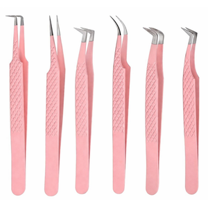 Kit de 6 pinces à cils pour extensions de cils, volume, isolation, courbées, type L, précision professionnelle, outil de salon - Product Image 1