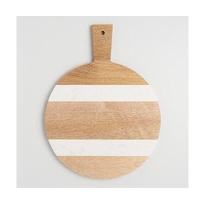 Planche à découper en bois et marbre blanc de forme ronde Nouveau design Planche à fromage en bois et marbre en vente - Product Image 1