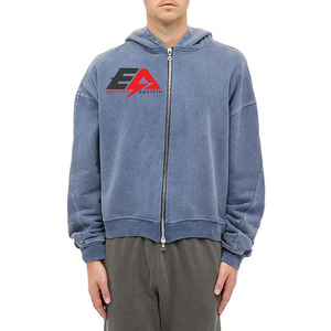 Sudadera con capucha térmica 100% algodón con lavado ácido para hombre con logotipo personalizado, ropa de calle de manga larga de gran tamaño, sudaderas con capucha y sudaderas - Product Image 1