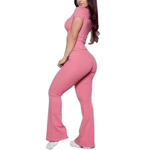 Achetez des ensembles de yoga pour femmes de bonne qualité, ensembles de yoga de couleur unie, vente en gros d'ensembles de sport pour femmes, logo personnalisé, ensemble de yoga 2 pièces - Product Image 5