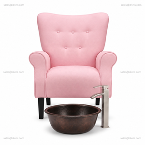 Bol de pédicure rond en cuivre artisanal avec texture martelée, drainage sans tuyauterie, siège et dossier fixes pour salon et spa - Product Image 2