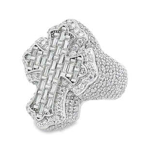 11.00Ct VVS Moissanite or jaune rond et baguette diamant Hip Hop bague de fiançailles pour homme en argent sterling 925 - Product Image 6