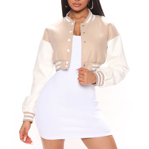 Chaqueta Varsity Corta de Algodón Estampado para Mujer, Elegante, de Manga Larga, Impermeable, Acolchada, Personalizable, Estilo Casual, a la Moda - Product Image 6