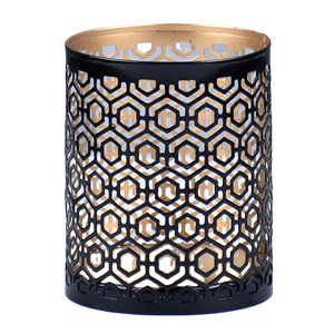 Fabricant indien de lanterne votive T-Light enduite de poudre noire et dorée faite à la main pour la décoration intérieure de Noël Ambiance Lifestyle - Product Image 1