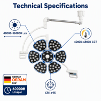 Lampu Bedah Enam Kelopak 72 LED Beads 160000 Lux untuk Ruang Operasi, Klinik, dan Pusat Bedah