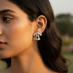 Boucles d'oreilles à clous en argent 925 avec zircone cubique, or blanc, coupe princesse, style tendance pour femmes, pour fiançailles, avec perles - Product Image 2