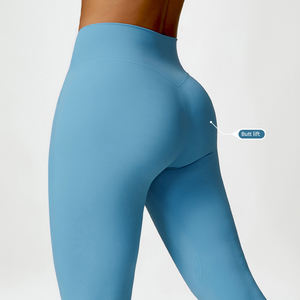 Medias de gimnasio personalizadas de cintura alta en forma de V para mujer, pantalones de Yoga sólidos transpirables de talla grande para Fitness, mallas personalizables - Product Image 2