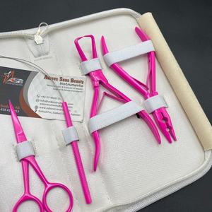Rose vif Kératine Micro Anneau Extension De Cheveux Outils Kit Logo Personnalisé En Acier Inoxydable Micro Perles Applicateur Pince En Gros - Product Image 3