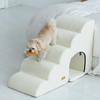 5 Basamaklı Köpek Merdiveni Fildişi Rengi 3'ü 1 Arada Evcil Hayvan Merdiveni Mağara Tüneli Saklanma Alanı Premium Hafızalı Köpük Küçük Yaşlı Köpekler için