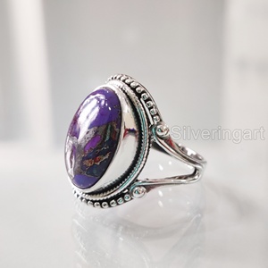 แหวนสตรีแหวนธรรมชาติสีม่วงทองแดงเทอร์ควอยซ์พลอย December หินโบฮีเมียนทำด้วยมือเครื่องประดับ925แหวนเงินสเตอร์ลิง - Product Image 1