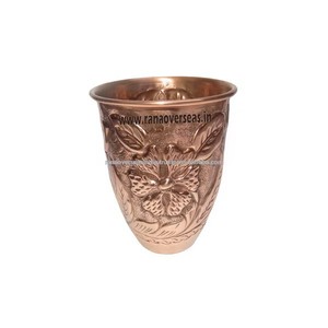Copper <b>Glass</b> <b>Tumbler</b> with Embossed Design for Ayurveda Healing Good Health Benefits Yoga and Wellness Drinking - Product Image 3