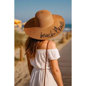 Beach Please Embroidered Camel Straw <b>Hat</b> Hsr2029 - Camel - Product Image 4