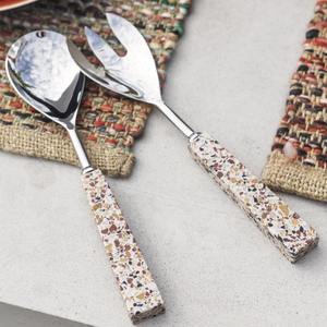 Silver Polished Salad Server <b>Spoon</b> & Fork Set Wedding <b>Table</b> Decor Enamel Design CUTLERY SET - Product Image 3