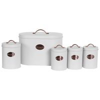 Ensemble de rangement alimentaire de cuisine blanc, bac à pain, boîte à biscuits et thé, café, sucre, ensemble de boîtes de rangement en métal d'inspiration classique Vintage