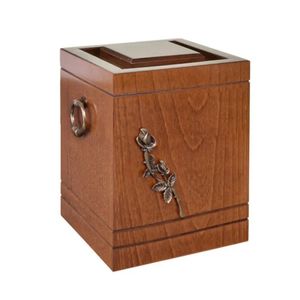 Wooden Cremation Urn 200 Cubic Inch Natural Finish Rose Design Adult Memorial <b>Ashes</b> Box Durable Custom Wholesale OEM - Product Image 1