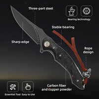 Couteau pliant tactique de haute qualité en acier Damas, lame pointue, manche en fibre de carbone et cuivre, pour le camping et la chasse, OEM/ODM