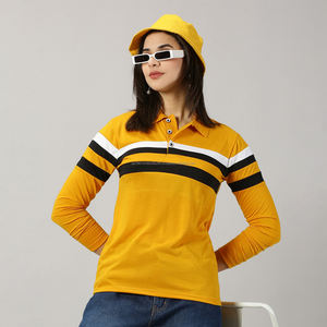 Chemise polo à manches longues rayée de style rugby pour femme Fit2Fight, chemise à col vintage personnalisée, haut ample décontracté - Product Image 3