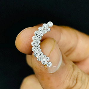 14K Solid Gold Invisible Set Lab Grown Diamond Apsara Curve Threaded <b>Climber</b> <b>Earring</b> Fine Jewelry. - Product Image 3