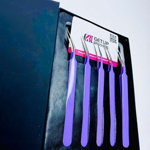 Pince à épiler pour cils GETUP BROSONS IMPEX de haute qualité, en acier inoxydable, nouvelle isolation, couleurs violettes, pointe lisse, poignée diamantée - Product Image 4