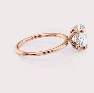 IGI Certified Oval Cut Lab Grown Diamond Engagement <b>Ring</b> Hidden Halo 9K White / Rose & Yellow Gold Bridal <b>Ring</b> - Product Image 2
