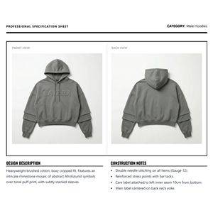 Sudadera Corta de Invierno para Hombre, Estilo Urbano, 300 g/m², Felpa de Poliéster/Algodón Gruesa, Bordado 3D, Pedrería, Ecológica - Product Image 6