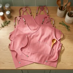 Delantal de Lona Rosa Resistente y Reutilizable sin Mangas, con Cintura Ajustable, Estilo Clásico para Cocina con Bolsillos, Uso Diario - Product Image 1
