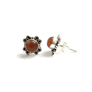 Carnelian <b>Stud</b> <b>Earrings</b> 2.5 Grams Flower Shaped Bezel <b>Set</b> White Gold Yellow Gold Rose Gold Opal Diamond Trendy for Engagement - Product Image 1