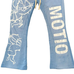 Pantalon de survêtement évasé moyen de haute qualité personnalisé pour hommes pantalon de survêtement décontracté lavé à l'acide Patchwork strass dentelle Accent taille élastique - Product Image 2