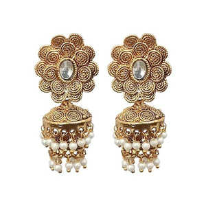 Kriaa ชุดเครื่องประดับแฟชั่น1311340ต่างหูหินสีขาวลายดอกไม้ jhumki - Product Image 1