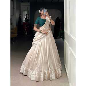 Lehenga Choli Festivo Especial Onam, con Cada Pliegue y Detalle Elaborados, Diseño de Estrella de Poliéster Repujado, Belleza Rica y Tradición del Sur - Product Image 1