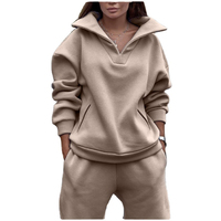 Survêtement sportif décontracté grande taille pour femmes en polaire épaisse Logo personnalisé Long motif solide Style Streetwear-pour l'été et l'hiver