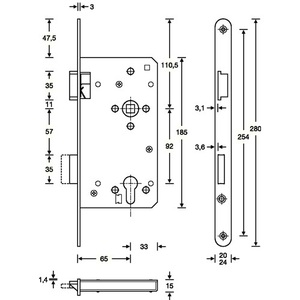 SSF Silver Rounded Front Door Mortise Lock DIN Right PZW 20/65/92/10 mm for <b>Storage</b> <b>Lockers</b> - Product Image 3
