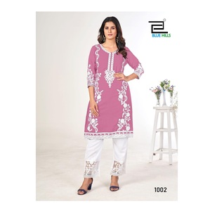 Benzersiz koleksiyonu ağır Georgette nakış iş düz Kurti pantolon ile kadınlar için günlük yaşam kullanımı en iyi fiyata mevcut - Product Image 1