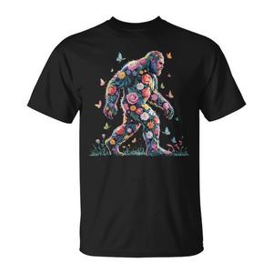 T-shirt floreale Bigfoot Sasquatch con design promozionale floreale Sasquatch - Product Image 1