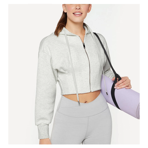 Top corto con logotipo personalizado de diseño profesional, sudaderas con capucha para mujer, tela de punto a la moda, precio al por mayor exigido para mujer - Product Image 1