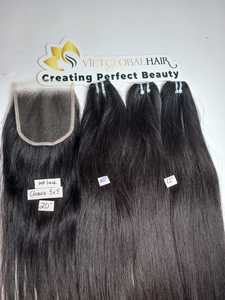 Extensions de cheveux vierges vietnamiens crus 100% donneur unique Perruque à fermeture à lacet HD droite naturelle Ensemble de couleurs noires vierges crues - Product Image 4