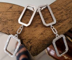 Handmade Rectangle Zircon Dangle <b>Earrings</b> In 925 <b>Sterling</b> <b>Silver</b> Elegant <b>Drop</b> Jewelry For Women Gift For Anniversary Birthday - Product Image 2