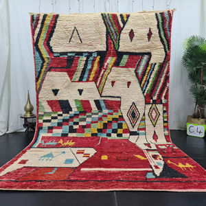 พรมปูสไตล์โมร็อกโกสีแดงทำด้วยมืองานเย็บปะแบบ Azilal ลาเท็กซ์สไตล์โบฮีเมียนสวยลายแอบสแตรกสำหรับใช้ในบ้าน - Product Image 1