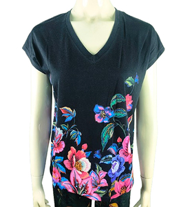 Alta calidad 100% algodón cuello en V mujer media manga camiseta ajuste Regular diseño personalizado Digital impreso Logo secado rápido transpirable BD - Product Image 1