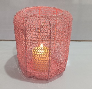Pink Powder Wire Metal Wax Candle Holders <b>Tealight</b> Light <b>Lantern</b> Large for Christmas Home Decoration Living Room and Table Decor - Product Image 1