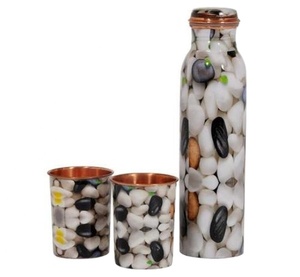 Botella de agua de cobre esmaltada con flores rojas, Original, hecha a mano, con vidrio, Juego de 2 - Product Image 6