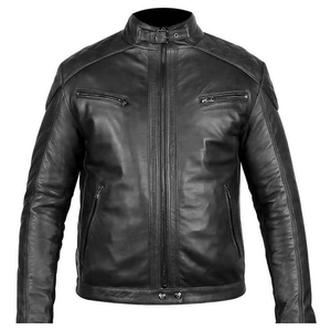 Vente en gros 2025 Veste en cuir de vache véritable marron pour homme Veste en cuir véritable pour moto Col montant Logo frontal personnalisable - Product Image 4