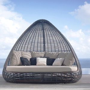 Lit de repos d'extérieur de luxe rond en teck, moderne, résistant aux intempéries, pour piscine, avec coussin imperméable, toutes saisons - Product Image 1