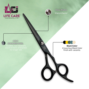 ชุดกรรไกรตัดผมแบบมืออาชีพสีดำสแตนเลสสตีลคมสำหรับตัดผมบางเครื่องมือปรับสกรูให้มีชีวิต - Product Image 4