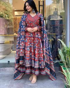 Alta calidad nuevo vestido Anarkali bordado trabajo Faux Georgette completamente acampanado Dupatta completamente cosido listo para usar indio Salwar - Product Image 4