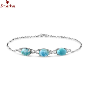 Pulsera clásica de piedras preciosas naturales Larimar de Plata de Ley 925 nueva de alta calidad para damas y niñas - Product Image 4