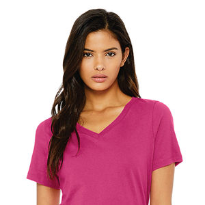 Femmes de haute qualité 100% coton à manches courtes col en v T-Shirt respirant Logo personnalisé impression en gros nouvelle Collection d'été - Product Image 4