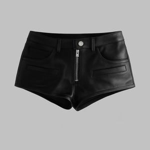 Shorts en cuir noir pour femmes, nouvelle collection, haute qualité, design personnalisé, professionnel, six poches, cuir d'agneau souple, taille mi-haute, tendance - Product Image 1